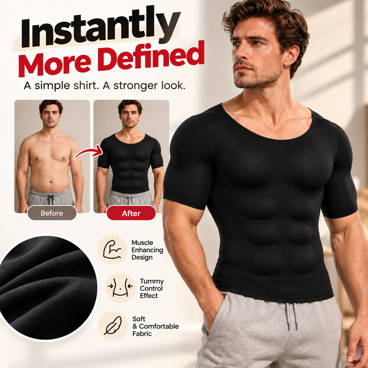 Men’s Muscle Enhancing Shirt – Padded Body-Shaping T-Shirt for a Fuller, More Defined Look
