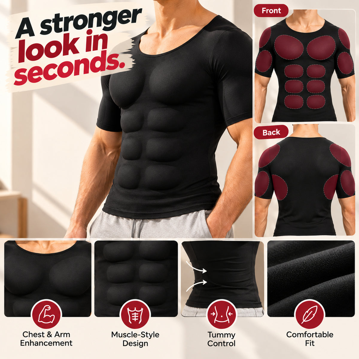 Men’s Muscle Enhancing Shirt – Padded Body-Shaping T-Shirt for a Fuller, More Defined Look