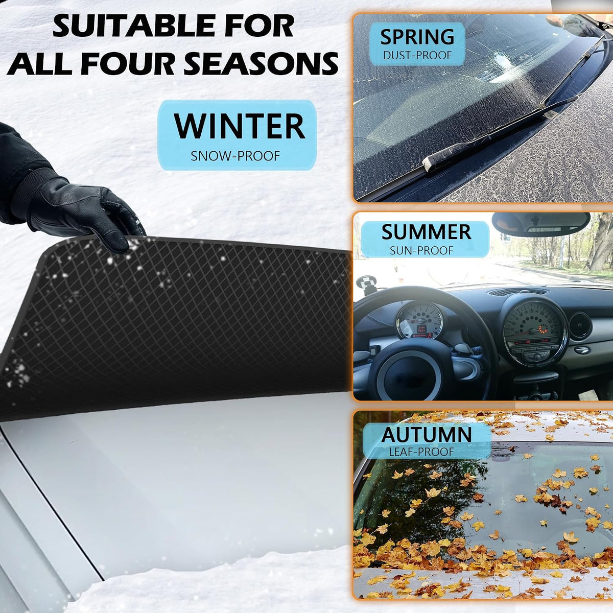 Winter Windshield Snow Cover – Frost & Ice Protector with Mirror Covers