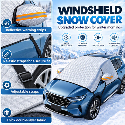 Winter Windshield Snow Cover – Frost & Ice Protector with Mirror Covers