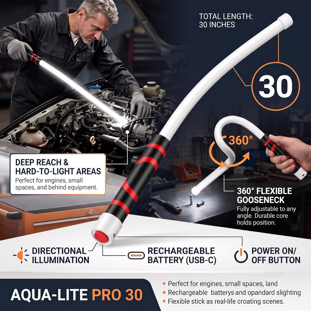 Bendable LED Flashlight Stick – 27" Flexible Work Light