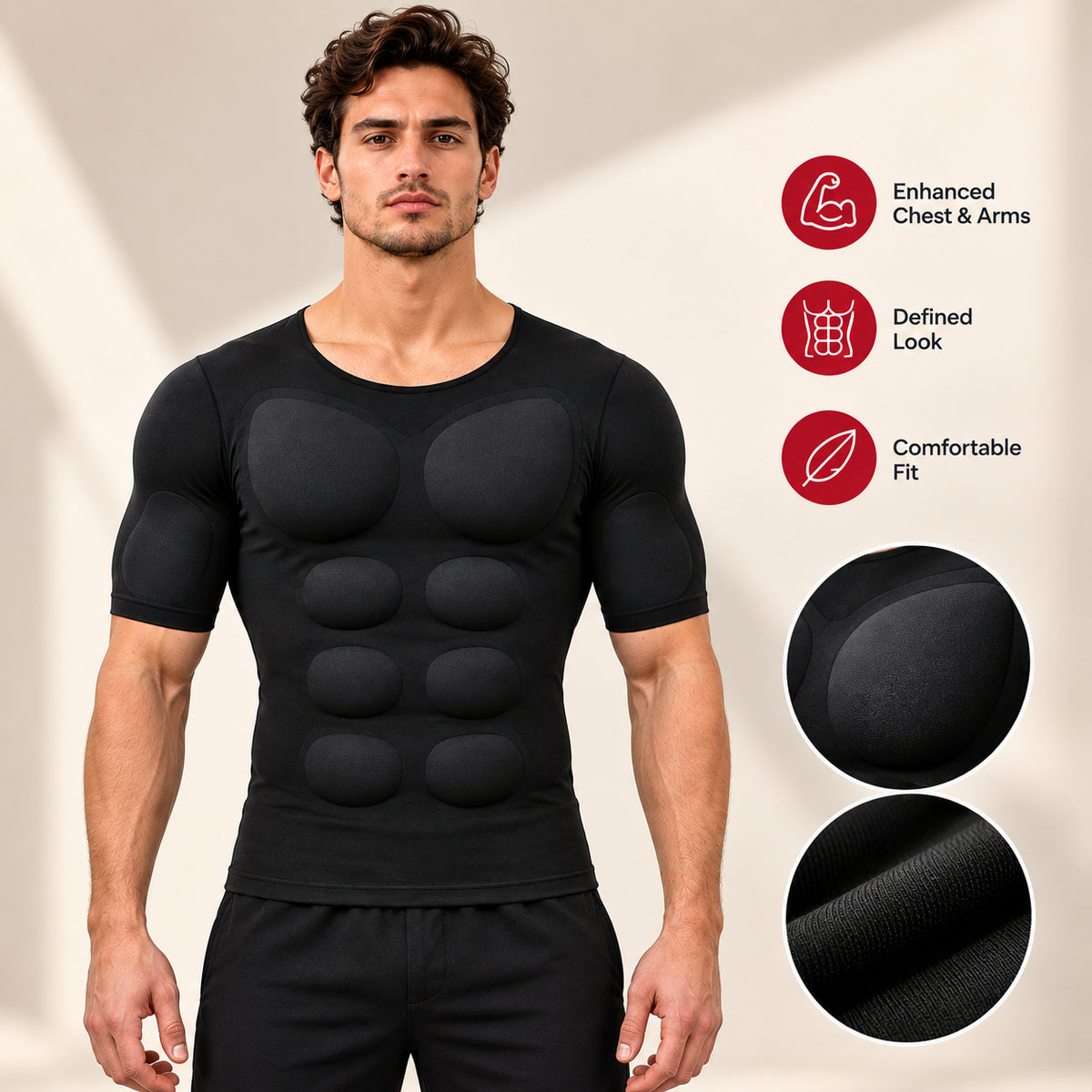 Men’s Muscle Enhancing Shirt – Padded Body-Shaping T-Shirt for a Fuller, More Defined Look