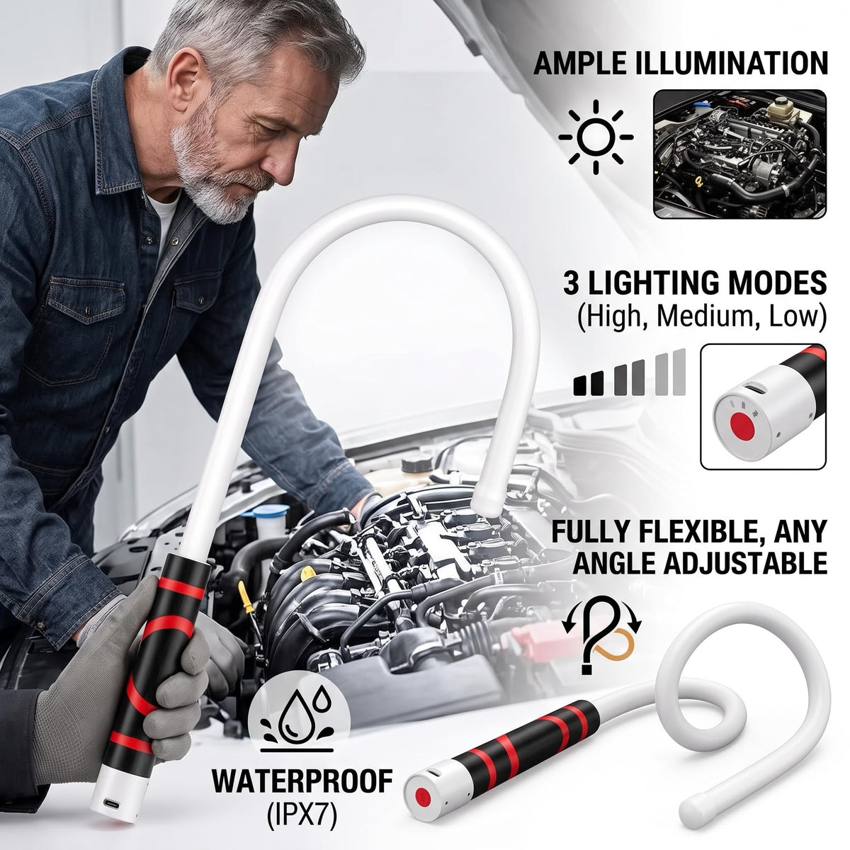 Bendable LED Flashlight Stick – 27" Flexible Work Light