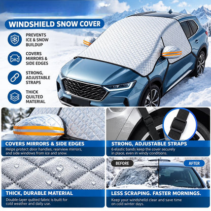 Winter Windshield Snow Cover – Frost & Ice Protector with Mirror Covers