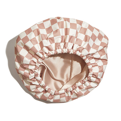 Satin-Lined Waterproof Shower Cap – Adjustable Reusable Hair Protector for Long Hair, Curls & Blowouts