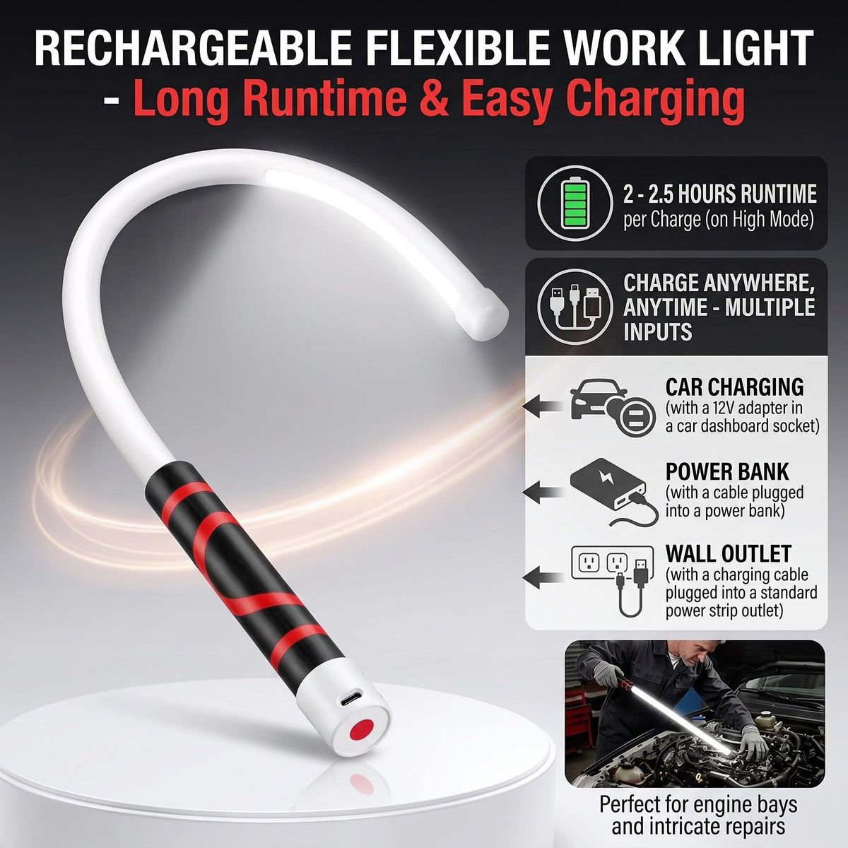 Bendable LED Flashlight Stick – 27" Flexible Work Light