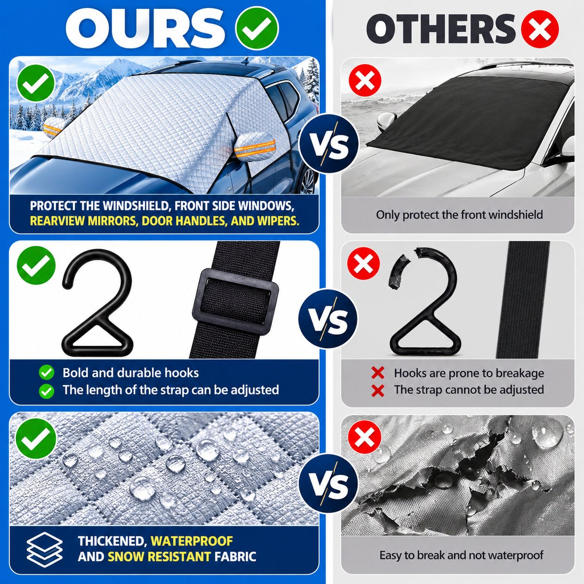 Winter Windshield Snow Cover – Frost & Ice Protector with Mirror Covers