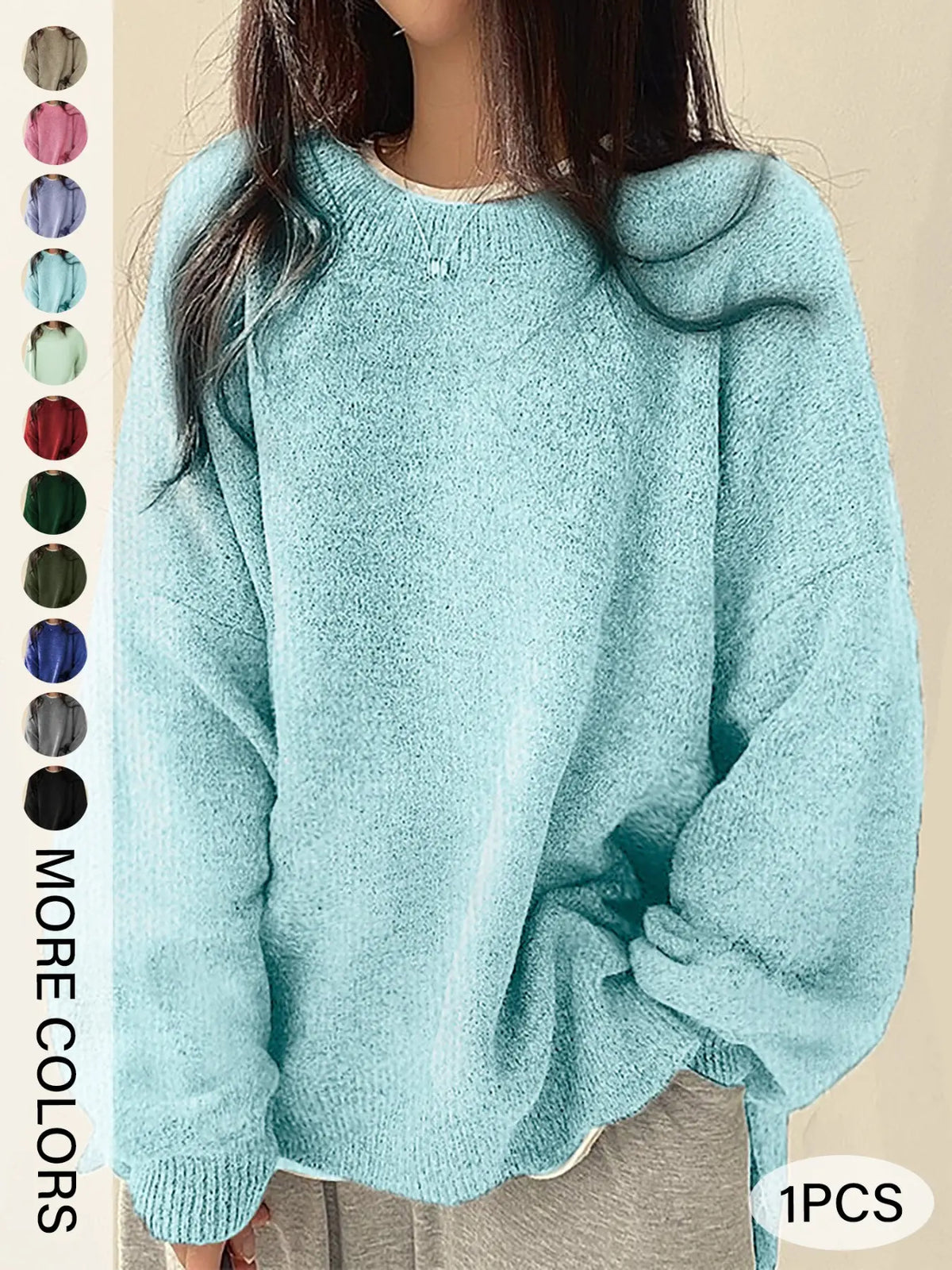 Women's Split-Hem Crewneck Sweater – Relaxed Fit Long Sleeve Knit Pullover