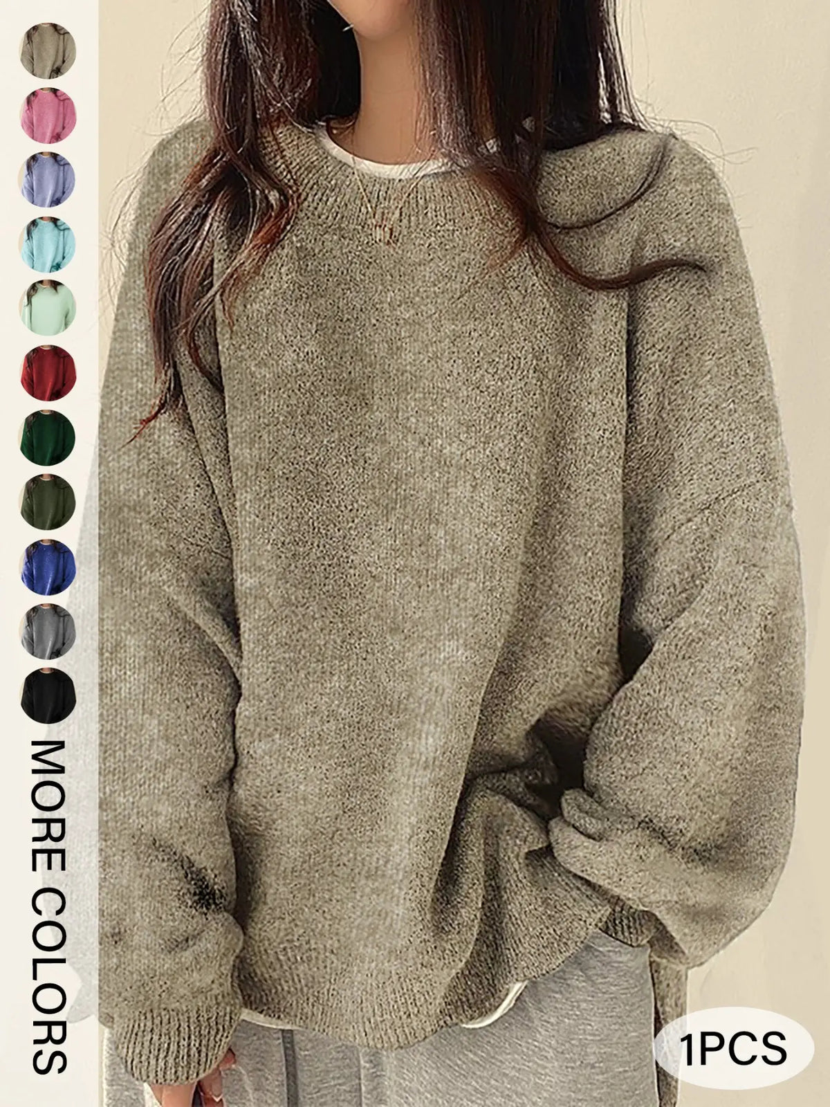 Women's Split-Hem Crewneck Sweater – Relaxed Fit Long Sleeve Knit Pullover