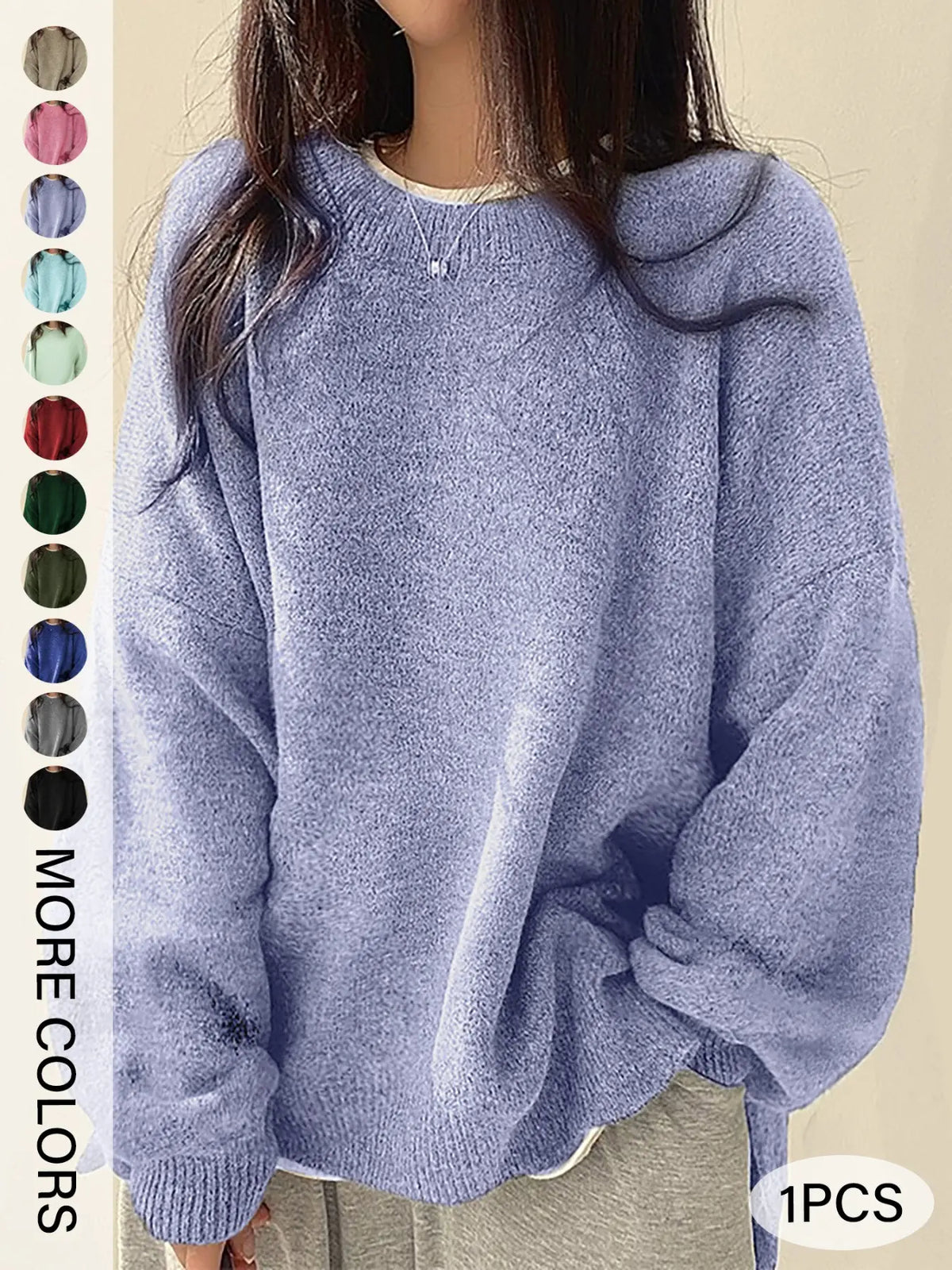 Women's Split-Hem Crewneck Sweater – Relaxed Fit Long Sleeve Knit Pullover
