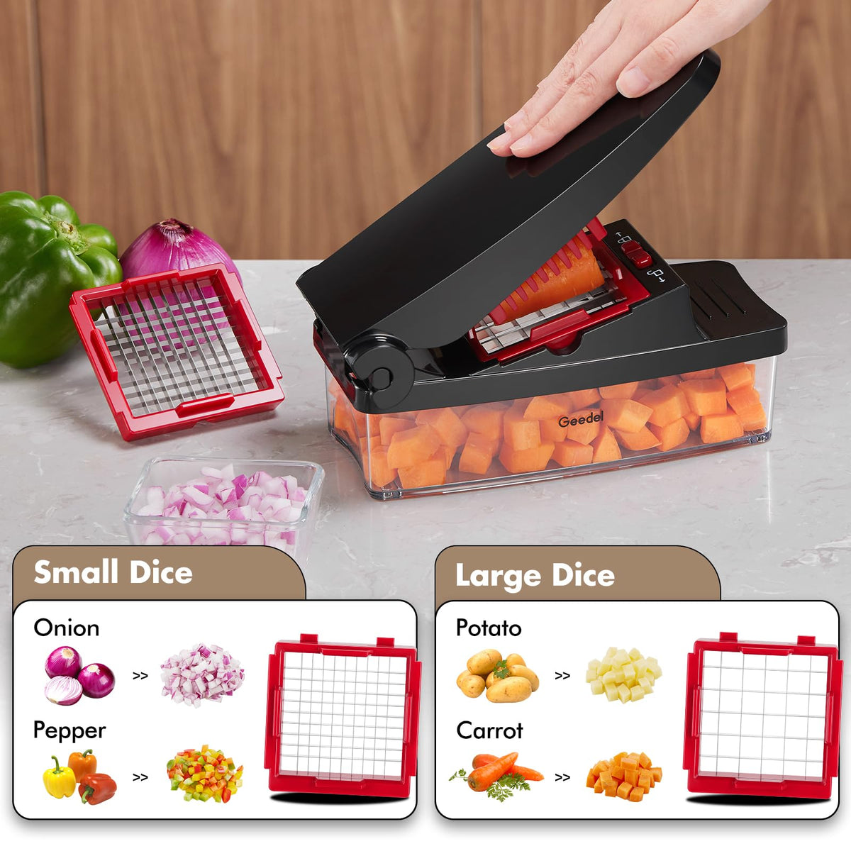 4-in-1 Vegetable Chopper – Manual Food Cutter with Stainless Steel Blades