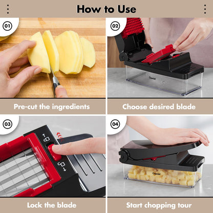 4-in-1 Vegetable Chopper – Manual Food Cutter with Stainless Steel Blades