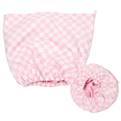 Satin-Lined Waterproof Shower Cap – Adjustable Reusable Hair Protector for Long Hair, Curls & Blowouts