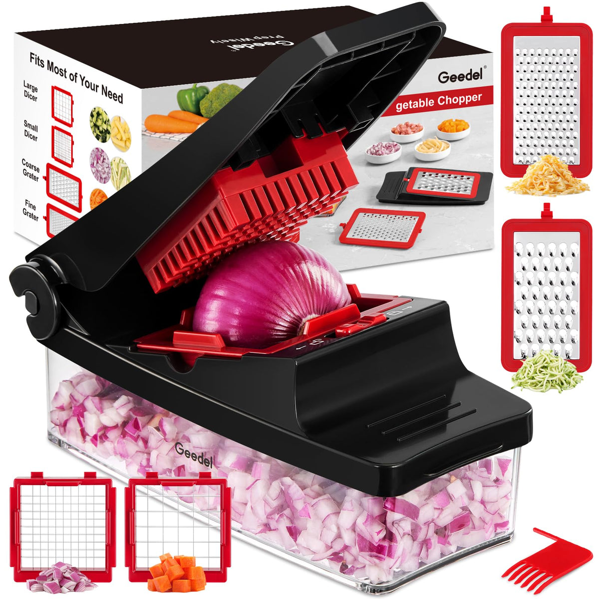 4-in-1 Vegetable Chopper – Manual Food Cutter with Stainless Steel Blades