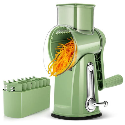 5-in-1 Rotary Vegetable & Cheese Grater – Hand-Crank Food Slicer with 5 Blades and Suction Base
