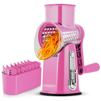 5-in-1 Rotary Vegetable & Cheese Grater – Hand-Crank Food Slicer with 5 Blades and Suction Base