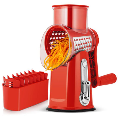 5-in-1 Rotary Vegetable & Cheese Grater – Hand-Crank Food Slicer with 5 Blades and Suction Base