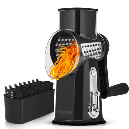 5-in-1 Rotary Vegetable & Cheese Grater – Hand-Crank Food Slicer with 5 Blades and Suction Base