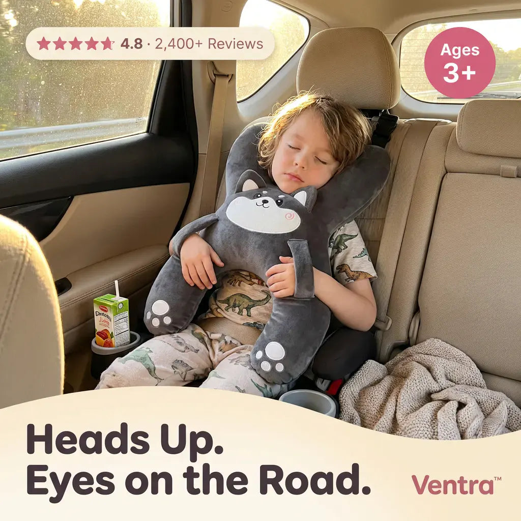 SnoozeBuddy Kids’ Animal Car Travel Pillow – Soft Plush Cushion for Family Road Trips
