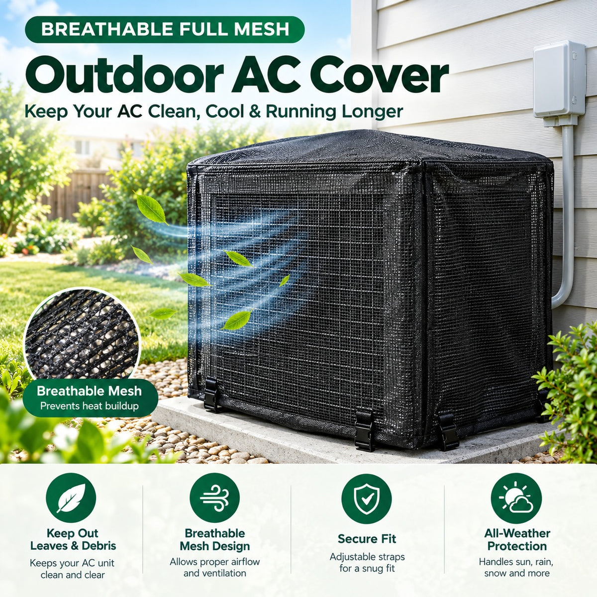 Heavy-Duty Mesh AC Unit Cover – Breathable Outdoor Protection Against Leaves & Debris