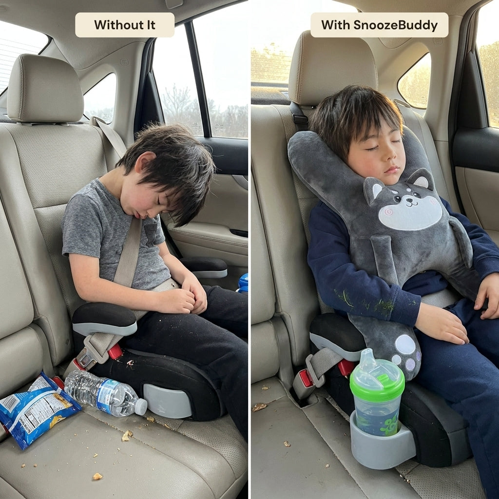 SnoozeBuddy Kids’ Animal Car Travel Pillow – Soft Plush Cushion for Family Road Trips