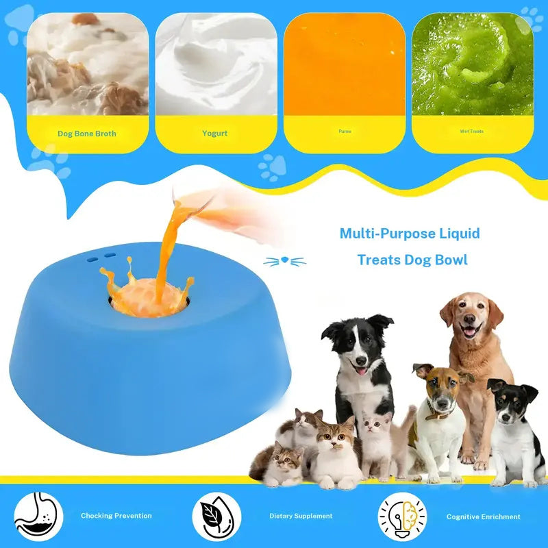 No-Spill Slow Feeder Dog Bowl with Rolling Ball – Liquid Treat & Bone Broth Lick Bowl for Yogurt, Portable Pet Feeding