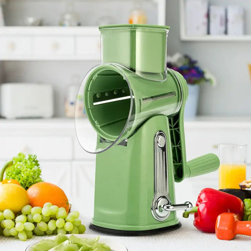 5-in-1 Rotary Vegetable & Cheese Grater – Hand-Crank Food Slicer with 5 Blades and Suction Base