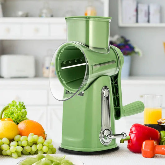 5-in-1 Rotary Vegetable & Cheese Grater – Hand-Crank Food Slicer with 5 Blades and Suction Base