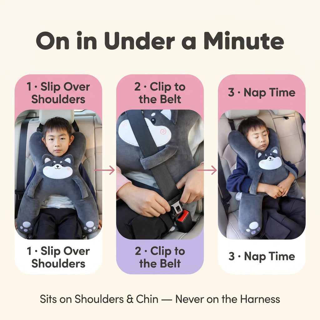SnoozeBuddy Kids’ Animal Car Travel Pillow – Soft Plush Cushion for Family Road Trips