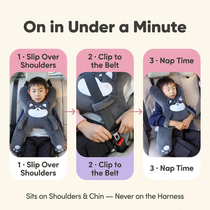 SnoozeBuddy Kids’ Animal Car Travel Pillow – Soft Plush Cushion for Family Road Trips
